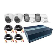 eDVR de 4 Canales con 1 Disco de 300GB SSD + 2 Cámaras Bullet + 2 Cámaras Domos + 4 Cables BNC de 18mts + 1 Splitter E04HG2B2T-KIT - Hikvision