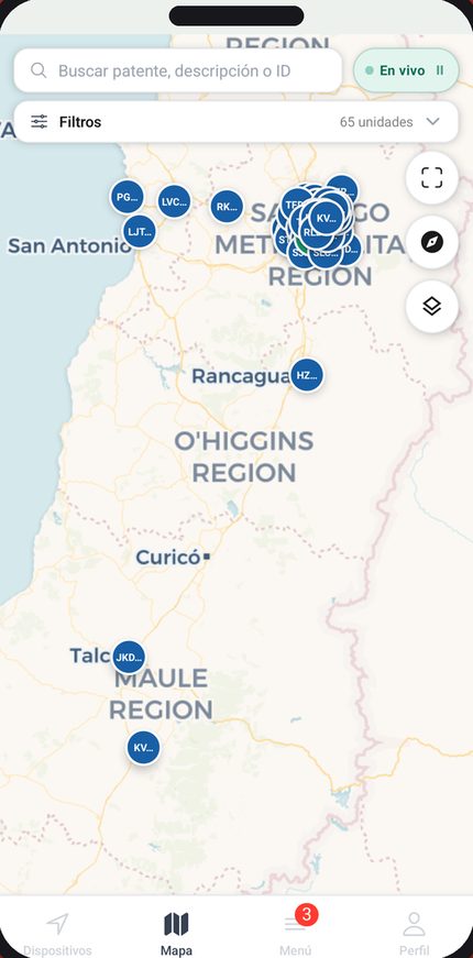 App MEGA GPS: mapa de flota en vivo